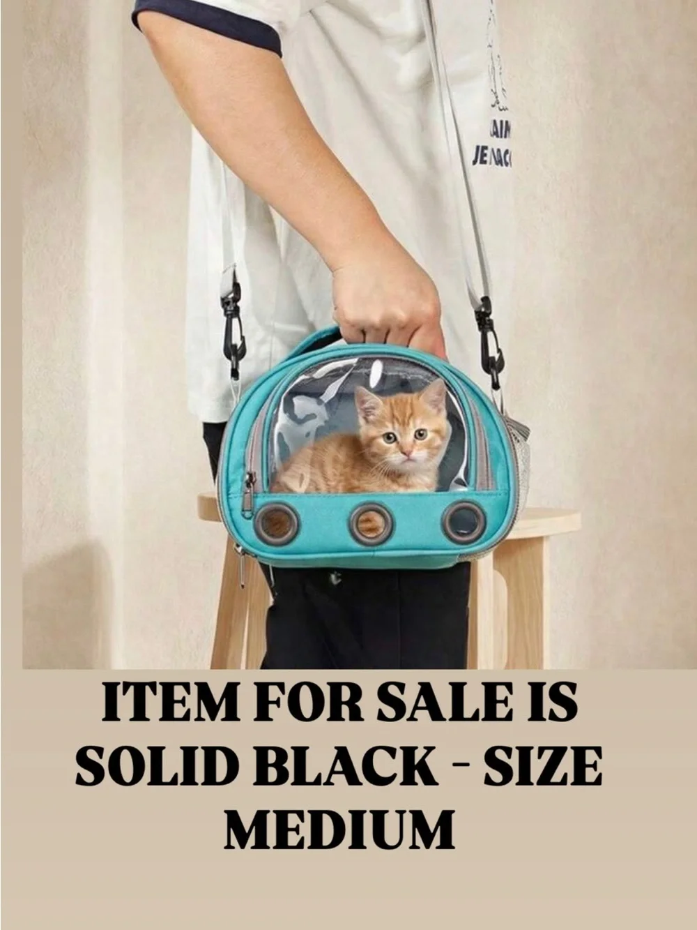 Transparent Front Small Pet Carrier Bag - Black and Gray